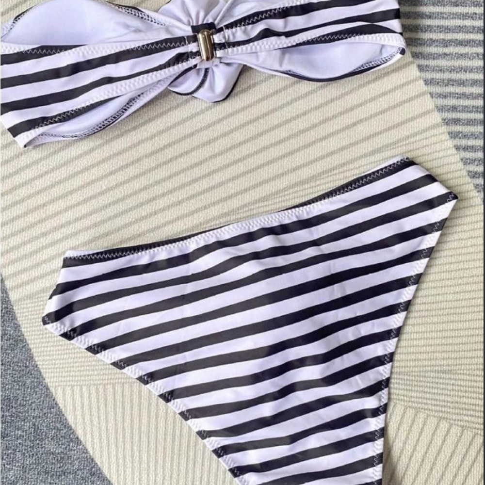 Striped Black and White Bikini Set